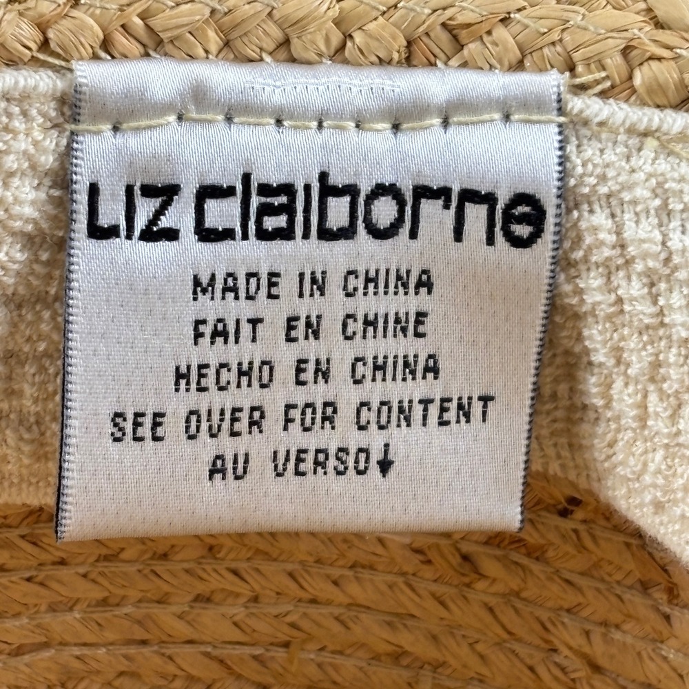 Liz Claiborne Straw Boater Hat Womens OS Tan Rolled Brim Summer Sun Cottagecore - Picture 4 of 4